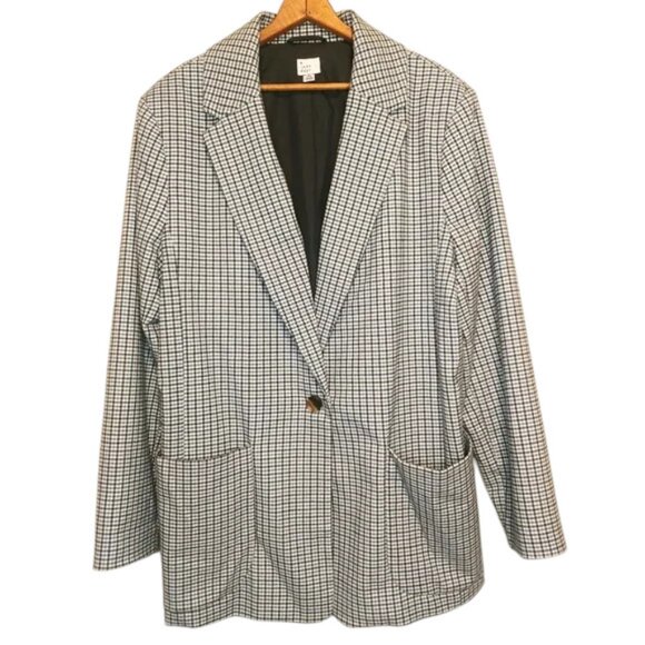 A New Day Checked Blazer Jacket Plaid Academia Preppy Office Career Size XL - Picture 1 of 13